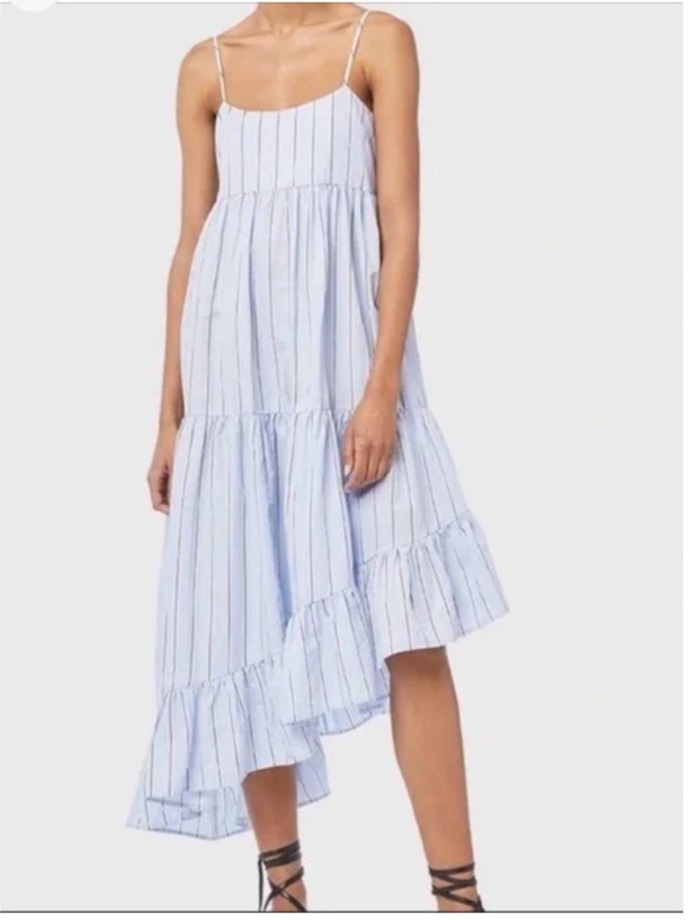 Frame Gemma Light Blue Striped Asymmetric Tiered Sundress